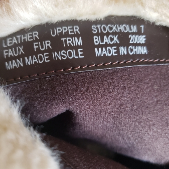 Earth Origins Black Suede Leather White Faux Fur Trim Winter Ankle Boots Size 7 - Picture 7 of 9